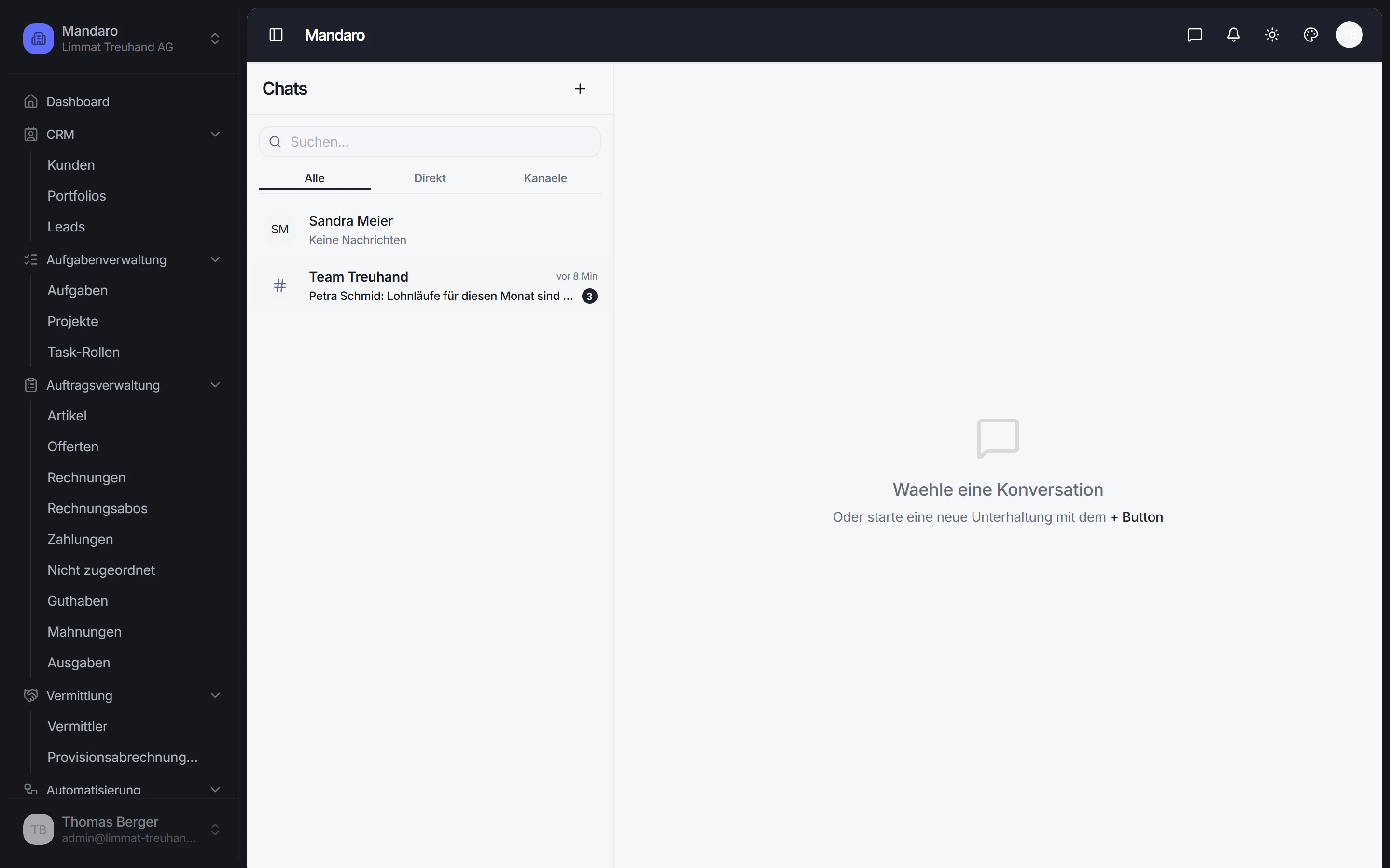 Interner Team-Chat in Mandaro