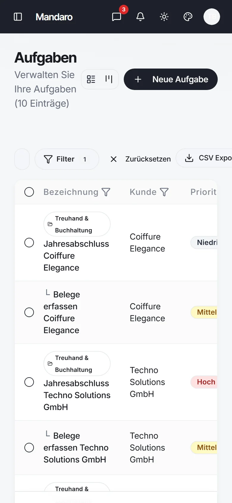 Mandaro Aufgaben auf dem Smartphone